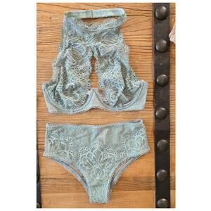 Victoria's Secret Dream Angels Green Halter Bra High Waist Panty Set 32DD/XS